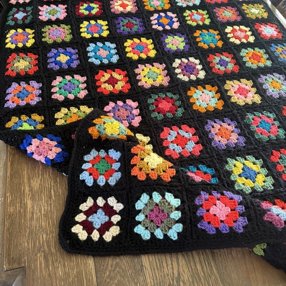 Granny Square Roseanne Hand Crocheted Afghan Throw Blanket 90s Cottagecore 66x45